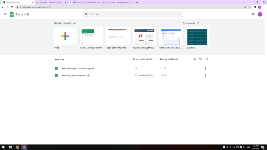 Tạo Google Sheets mới