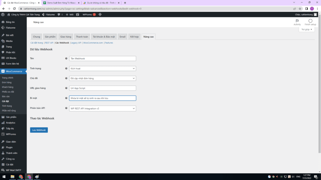 Cài đặt webhook